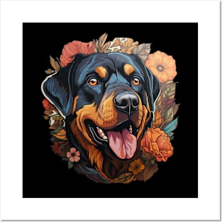 Rottweiler  Dog Vintage Floral Posters and Art